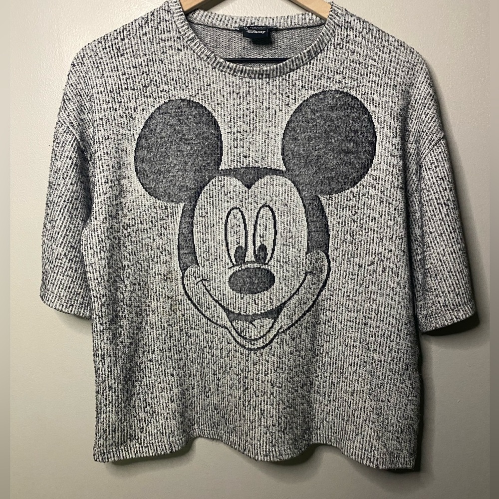 Zara Disney Mickey Mouse Grey Marl Short Sleeve Knit Sweater Medium
